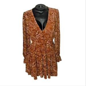 Aakaa Mini Orange Brown Pink Floral Print Dress Women's Small Lined NWT B20#9
